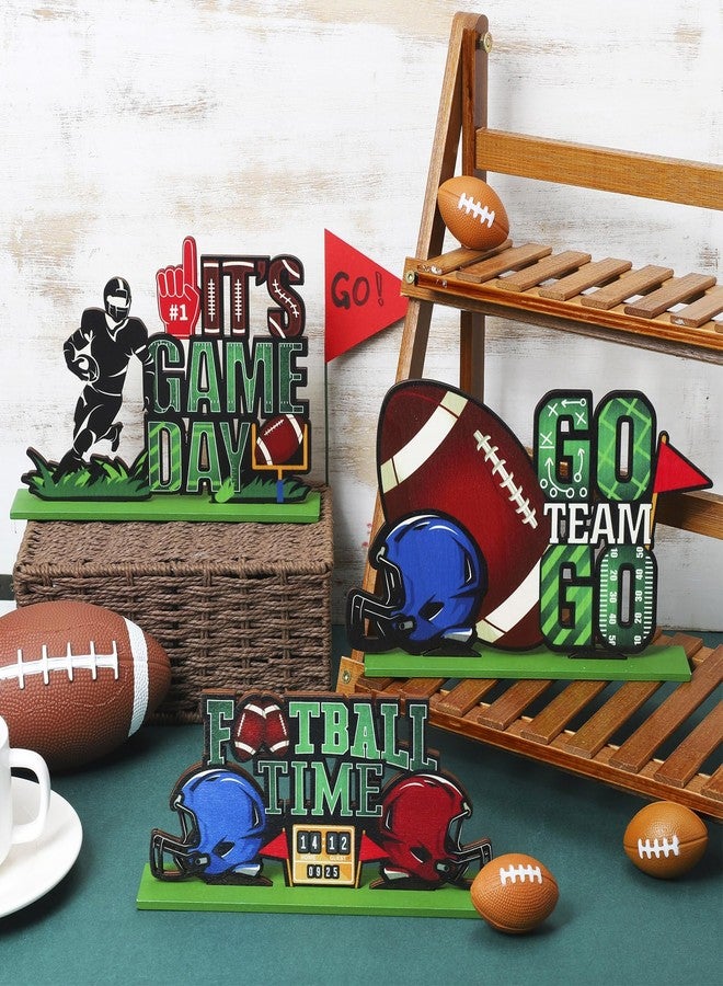 هوليري مجموعة ديكورات كرة القدم من هوليري، 6 قطع، قطع مركزية لكرة القدم للطاولة، مكعبات خشبية للرجبي، لافتات للطاولة، ديكورات منزلية، مطبخ، مكتب، لوازم حفلات أعياد الميلاد، مستلزمات حفلات ما قبل المباريات الرياضية. - Image 3